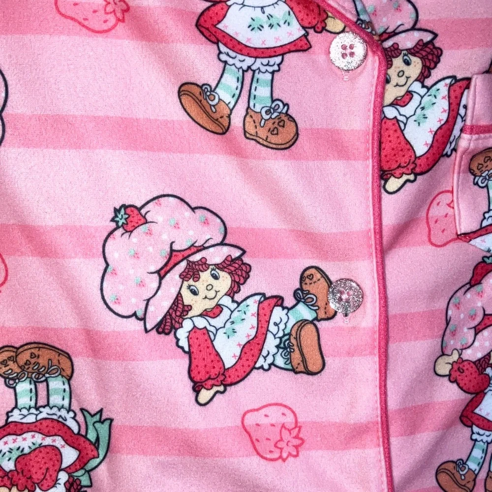 Strawberry Shortcake Pink Kids Flannel Pajama‎ Set Flame Resistant M 7/8 New